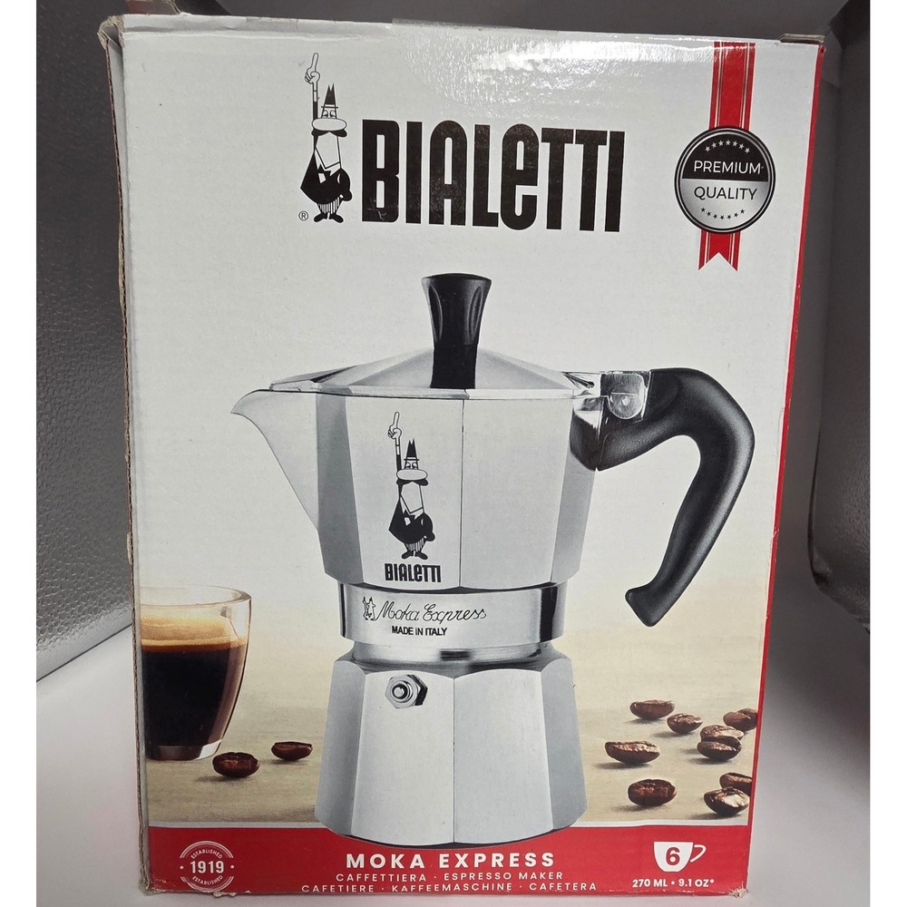 Bialetti Moka Express 6 Cup Stovetop Espresso Maker 275-06 Made In Italy NIB - Picture 2 of 12